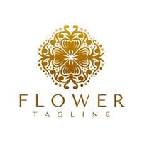 Luxury gold flower logo design vector. Elegant decorative floral logo graphic. vector