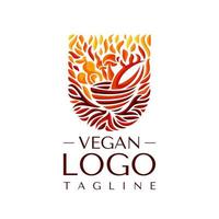 Hot vegan meal logo design template. Fire vegan food logo graphic vector. vector
