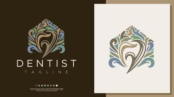 Vintage home dental logo design template. Abstract house tooth logo graphic. vector