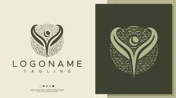 Vintage abstract human leaf logo design branding. Natural people logo graphic. vector