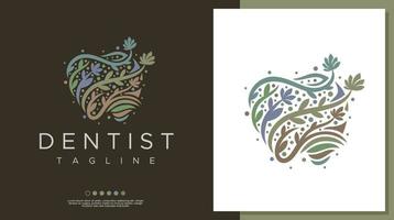 plantilla de diseño de logotipo dental floral decorativo. gráfico vectorial del logotipo del diente de la hoja. vector