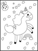 Cute Kawaii Unicorn Coloring Pages vector