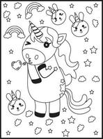 Cute Kawaii Unicorn Coloring Pages vector