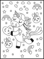 Cute Kawaii Unicorn Coloring Pages vector