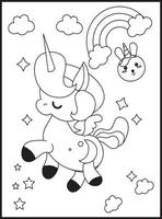 Cute Kawaii Unicorn Coloring Pages vector