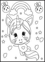 Cute Kawaii Unicorn Coloring Pages vector