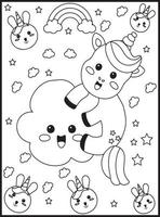 Cute Kawaii Unicorn Coloring Pages vector