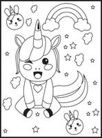 Cute Kawaii Unicorn Coloring Pages vector