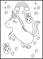 Cute Kawaii Unicorn Coloring Pages vector