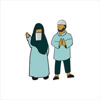 Cartoon Couple Man and Woman Islamic Element Template vector