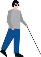 A blind man in glasses walks with a stick. vector