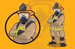 Firefighter Wearing Gas Mask vector