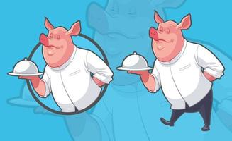 Pig Chef Serving Food vector