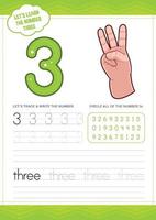 Preschool Learning Number Three Worksheet vector