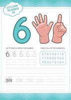Preschool Learning Number Six Worksheet vector