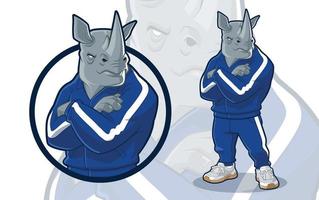 Sporty Looking Rhino in Blue Tracksuit vector