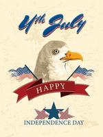 Vintage style template design with American National flags and bald eagle for 4th of july, Happy Independence Day celebration concept. vector