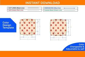 Lid box or collapsible 4 cornar tray box dieline template and 3D render vector file Color Design Template
