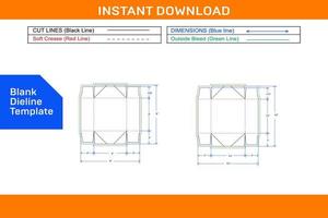 caja de tapa o plantilla de línea de caja de bandeja plegable de 4 cornars y plantilla de línea de línea en blanco de archivo vectorial de renderizado 3d vector