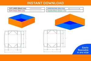 Lid box or collapsible 4 cornar tray box dieline template and 3D render vector file Box dieline and 3D box