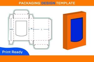 Tuck End box with transparent window box Dieline template and 3D box vector