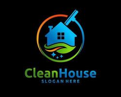 House Cleaner Home Clean Cleaning Service Housecleaning Eco Fresh Leaf Green Vector Logo Design