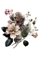 Watercolor floral bouquet composition with roses and eucalyptus png