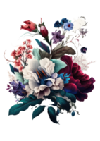 Watercolor floral bouquet composition with roses and eucalyptus png