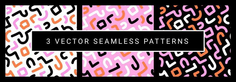 Colorful line doodle seamless pattern. Memphis style background for fabric, textile, wrapping, gift box, kids clothes, sports stuff,backpacks with basic shapes. Geometric texture. Vector illustration.