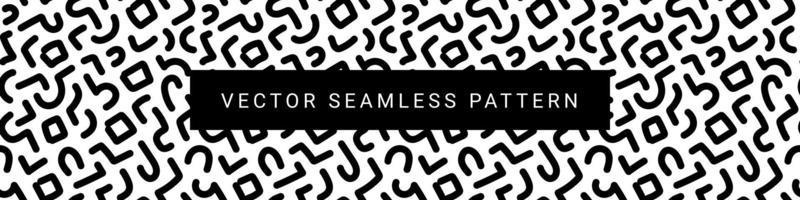 Black and white doodle seamless pattern. Memphis style background for fabric, textile, wrapping, gift box, kids clothes, covers, identity with basic shapes. Geometric texture. Vector illustration.