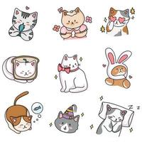 conjunto de gatos lindos planos vectoriales aislados en fondo blanco vector