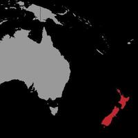 pin mapa con bandera de nueva zelanda en el mapa mundial. ilustración vectorial vector