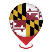 Map pointer with flag Maryland state. Vector illustration.