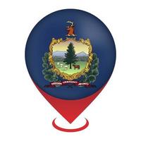 Map pointer with flag Vermont state. Vector illustration.