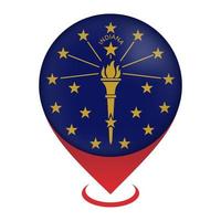 Map pointer with flag Indiana state. Vector illustration.