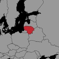 Pin map with Lithuania flag on world map. Vector illustration.