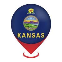 Map pointer with flag Kansas state. Vector illustration.