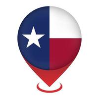 Map pointer with flag Texas state. Vector illustration.