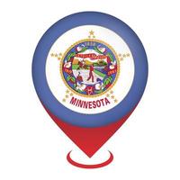 Map pointer with flag Minnesota state. Vector illustration.