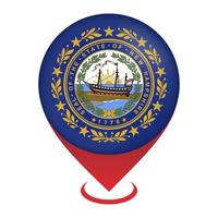 Map pointer with flag New Hampshire state. Vector illustration.