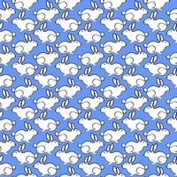 Cute white rabbit seamless pattern isolated on blue background. vector