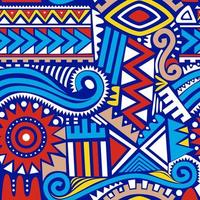 Abstract African seamless pattern in blue style color. vector