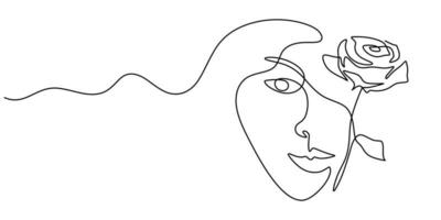 One line of face flower isolated on white background. vector