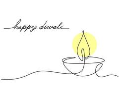 One line of candle diwali isolated on white background. vector