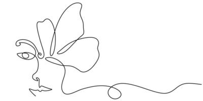 One line of face flower isolated on white background. vector