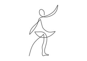 One line of ballerina isolated on white background. vector