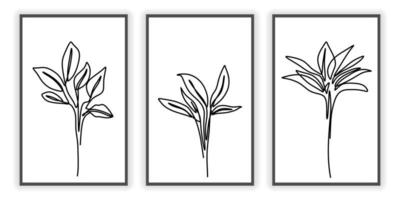 One line of three floral posters isolated on white background. vector