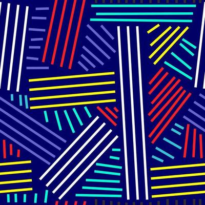 Brush line stroke shape seamless pattern on blue background.