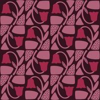 Seamless pattern with abstract flowers, shapes and dots on a dark background in a love theme. Monochrome color. Vector illustration in the style of minimalism.