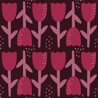 Seamless pattern with abstract flowers, shapes and dots on a dark background in a love theme. Monochrome color. Vector illustration in the style of minimalism.